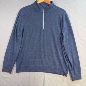 Faherty Sweater Mens Large Blue Herringbone Knit Quarter Zip Mock Neck Pullover